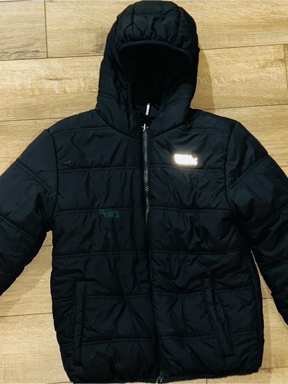 Eddie Bauer Puffer Jacket Kid's S 7/8 Reversible Winter Coat Unisex black/gray